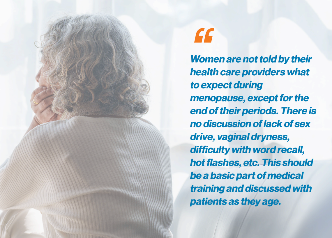 An image of a woman looking out a window with a quote from the Insights Report