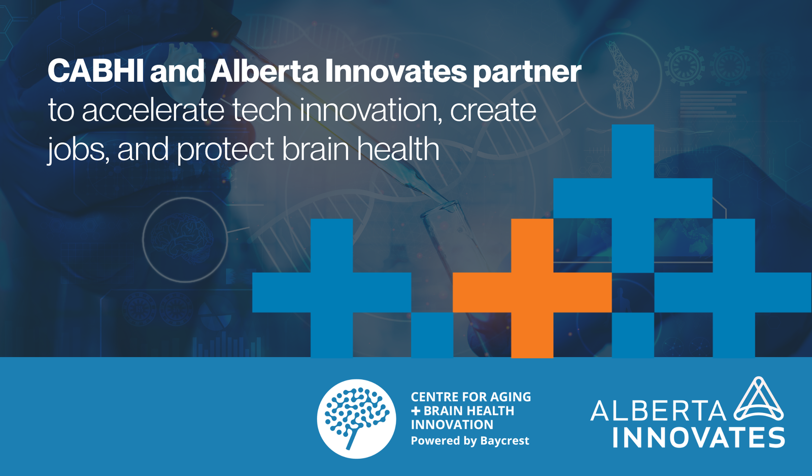 Graphic with the CABHI and Alberta Innovates logos to announce partnership