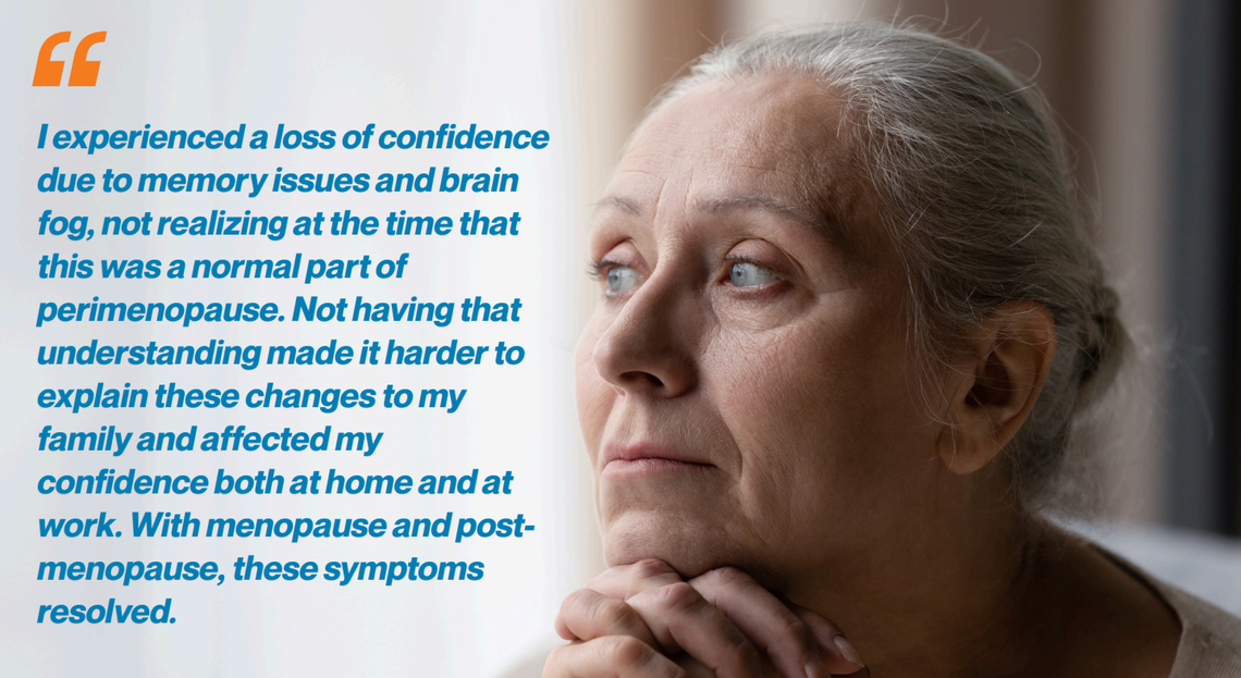 An image of a woman looking out a window with a quote from the Insights Report